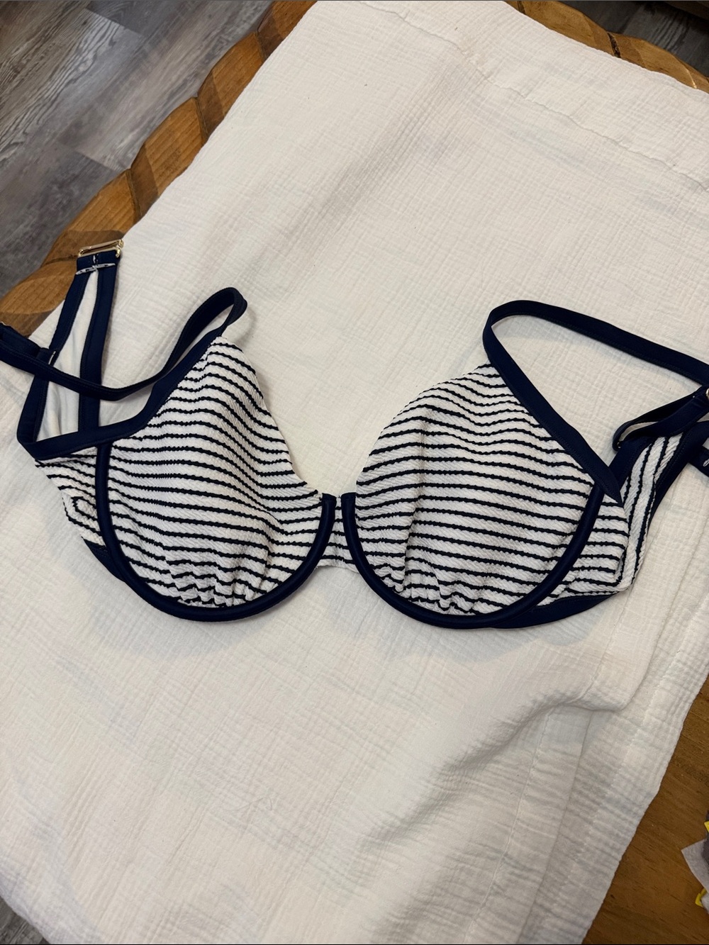 Shade & Shore Navy and White Striped Underwire Bikini Top